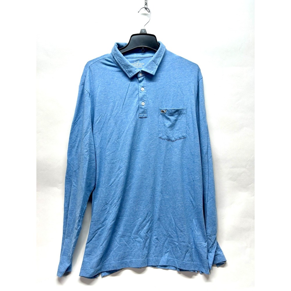 Vineyard Vines Polo Shirt Mens XL Blue Solid Edgartown Long Sleeve Stretch (C8)